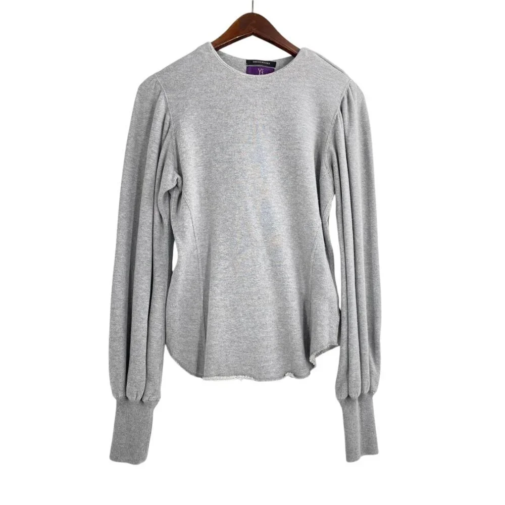 Takeshi Kosaka Y's Gray Puffed Sleeve Cotton Sweater Womens 2 Zipper Shoulder